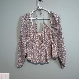 Astr Floral Long Sleeve Blouse - Black and White